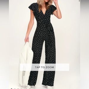 Lulus Fine Print Black and White Print Backless Jumpsuit, Size Small